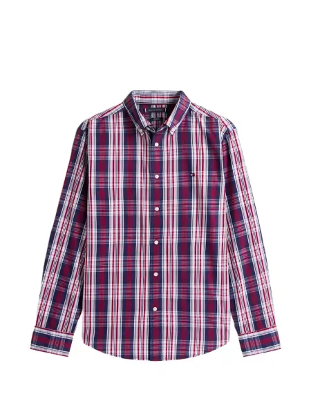 Cămașă Tommy Hilfiger în carouri cu imagine din poplin roșu