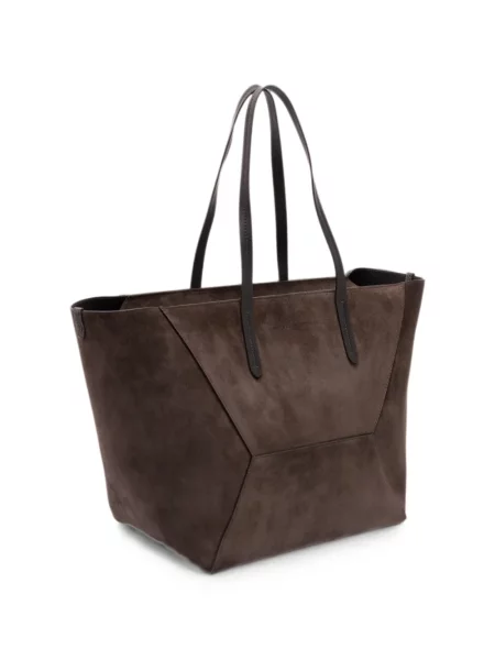 Τσάντα shopper Brunello Cucinelli σουέτ καφέ