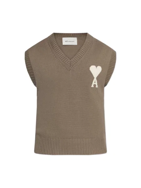 Kamizelka Ami Paris z dekoltem w serek brązowa