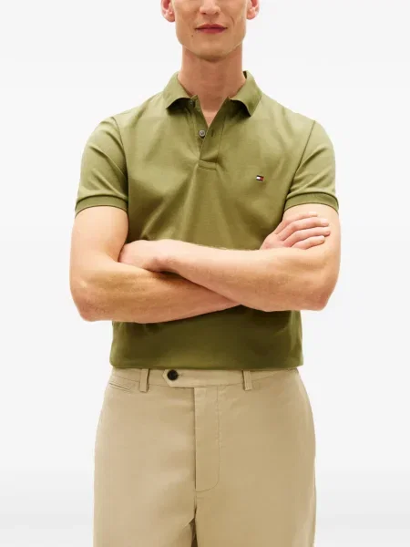 Къс поло тениска Tommy Hilfiger с автограф зелено