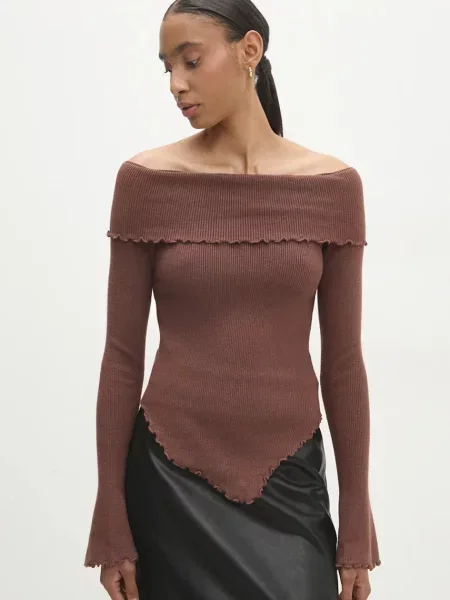 Пуловер Answear Lab дамски от лека материя кафяво