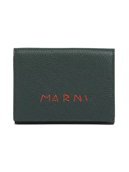 Portfel Marni skórzany z logo zielony