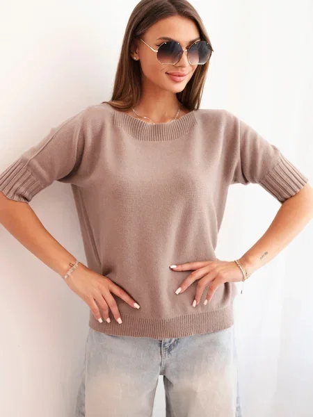 Pulover Kesi Włoski cu mâneci scurte scurt maro