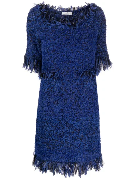 Sukienka Charlott z frędzli z rękawami 3/4 garniturowa niebieska