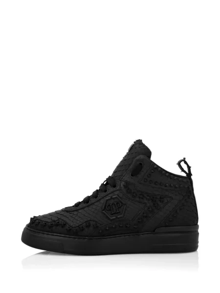 Sneakerși Philipp Plein din piele cu tepi negru