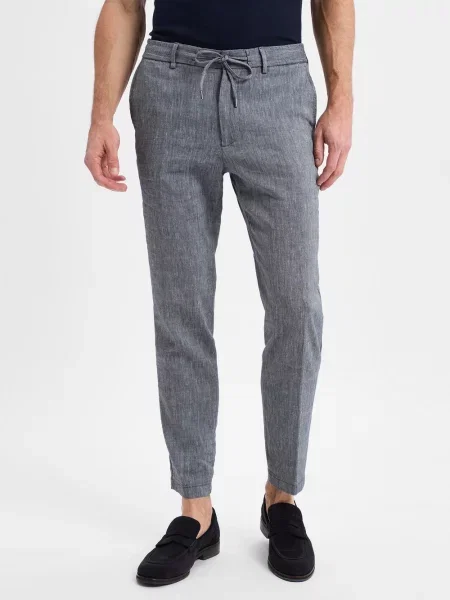 BOSS spodnie materiałowe z zawartością lnu Kane regular tapered fit Mężczyźni marmurkowy 46 niebieski