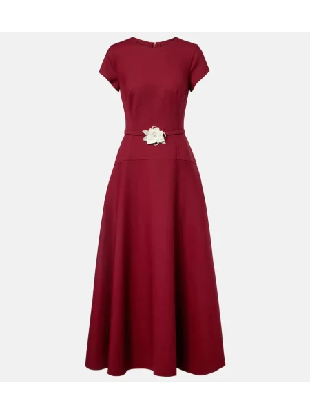 Volnena obleka maxi obleka Oscar De La Renta s cvetličnim vzorcem bordo