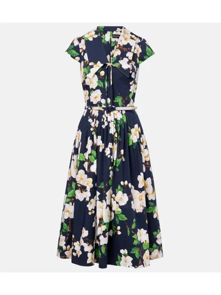 Rochie midi Oscar De La Renta cu model floral plisată până la genunchi