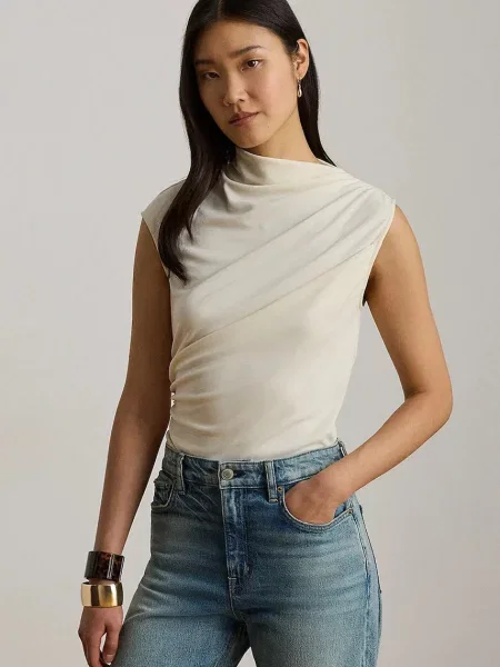 Top Lauren Ralph Lauren cu guler înalt bej