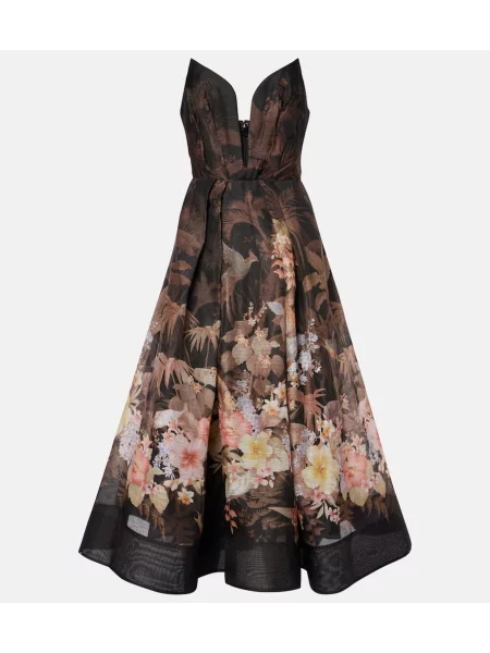 Lniana sukienka midi Zimmermann drapowana do kolan czarna