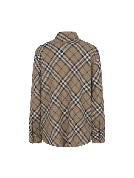 Koszula Burberry wełniana w kratę brązowa