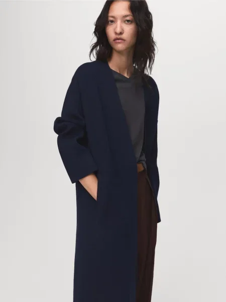 Пальто MANGO темно-синій поліестер/акрил синє