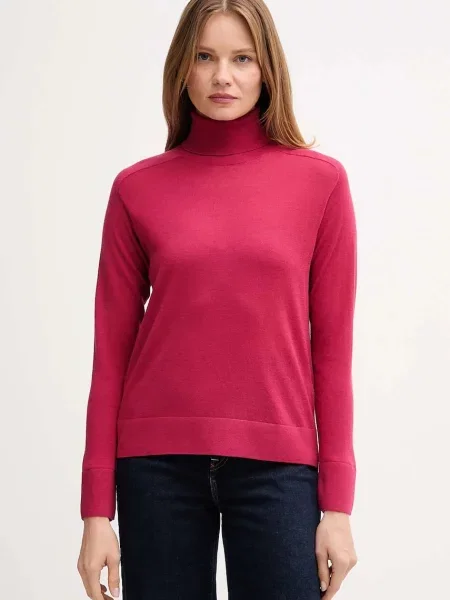 United Colors of Benetton sweter wełniany lekki z golfem różowy