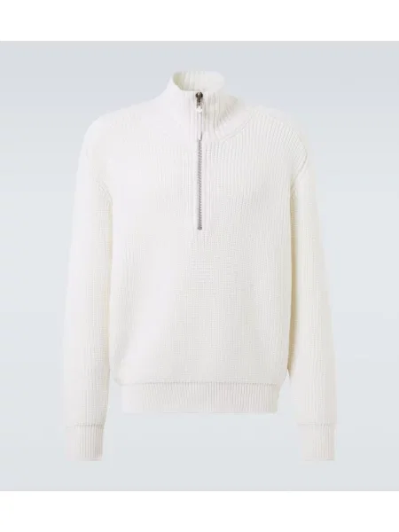 Pulover Tom Ford de lână de jumătate de fermoar alb