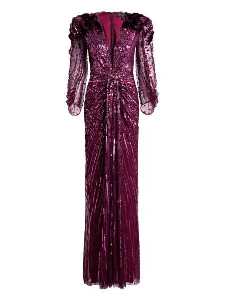 Rochie maxi Jenny Packham cu paiete de costum violet