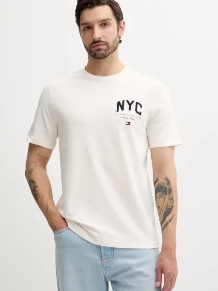 Tommy Hilfiger t-shirt z aplikacją beżowy