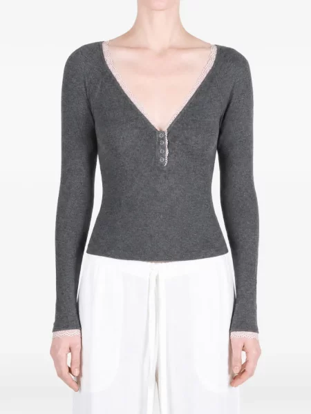 Top Free People din dantelă gri