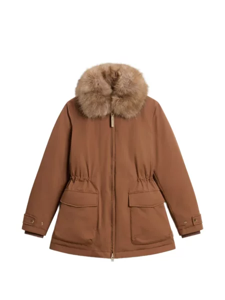 Gulerat palton de blană Woolrich cu blană cu cordon maro