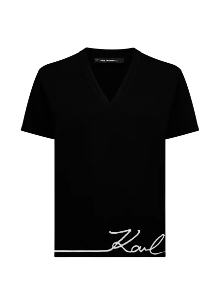 Μπλούζα Karl Lagerfeld με λαιμόκοψη v μαύρο