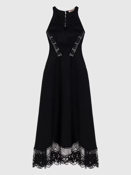 Сукня міді з льоном з ажурними вставками Twinset чорна