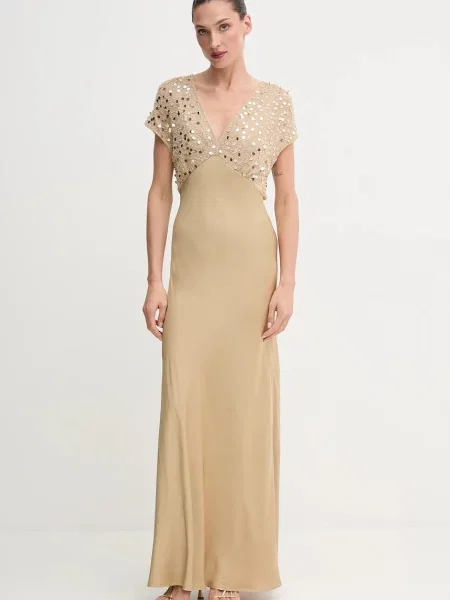 Never Fully Dressed rochie maxi evazați auriu