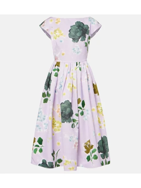Rochie midi Erdem cu model floral până la genunchi de costum violet