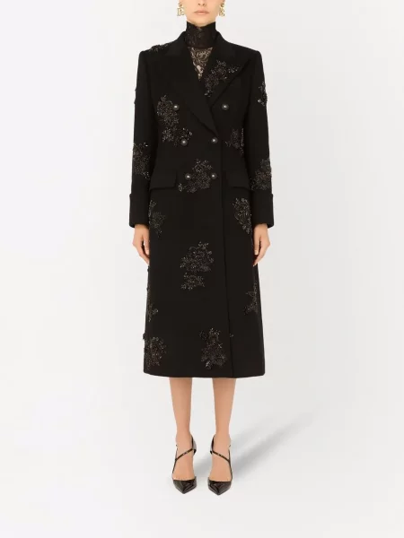 Płaszcz Dolce And Gabbana z koralikami dwurzędowy czarny