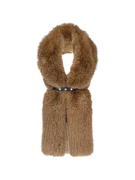 Fular Moncler cu glugă cu blană maro