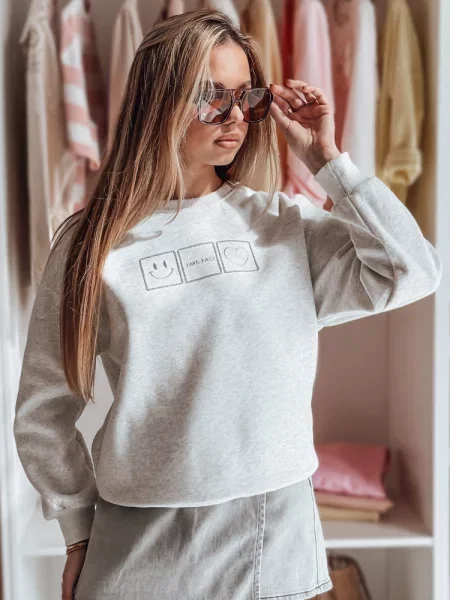 Bluza oversize z haftem EASYJOY Dstreet szara