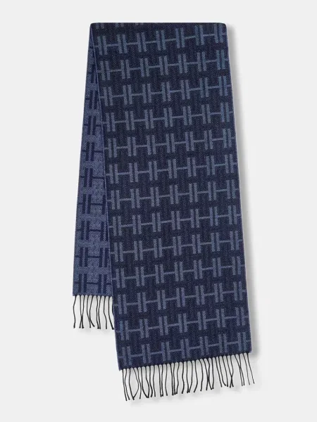 Вълнен шал Hackett London с десен тъмносиньо