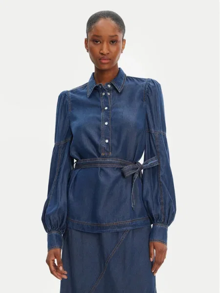 Блуза MUNTHE PIKINE дамска с изчистен дизайн тъмносиньо