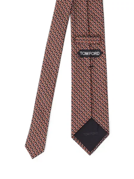 Cravată Tom Ford de mătase cu imprimeu geometric maro