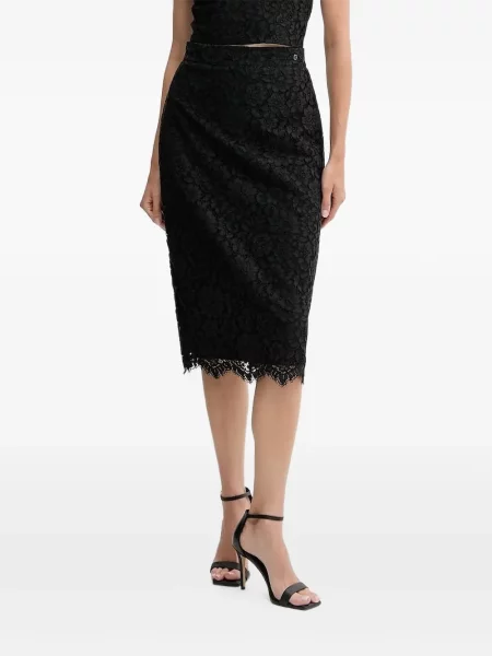 Fustă midi Guess cu model floral din dantelă negru