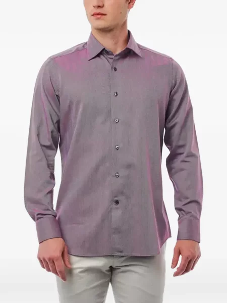 Cămașă Bagutta cu model herringbone violet