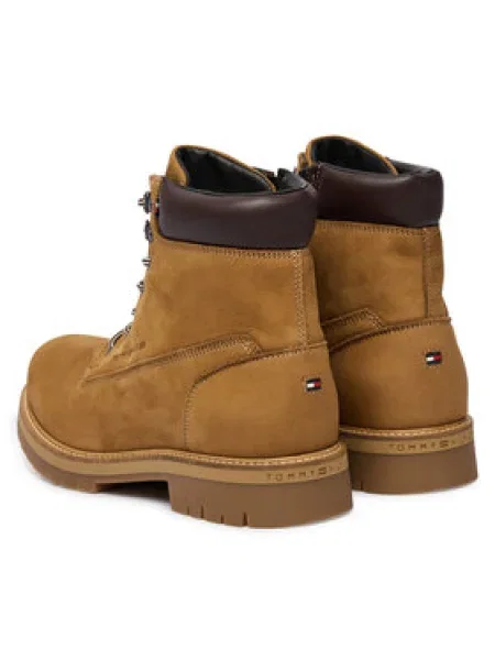Kožené vysoké topánky Tommy Hilfiger FLEX TH OUTDOOR W NBK BOOT hnedá