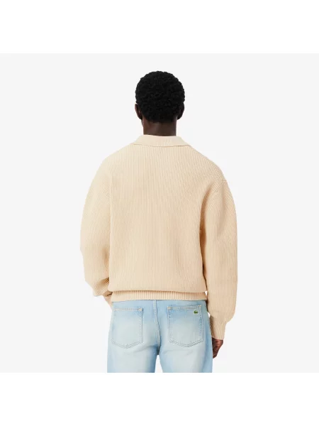 Lacoste Sweter Z Kołnierzykiem Polo Relaxed Fit beżowy