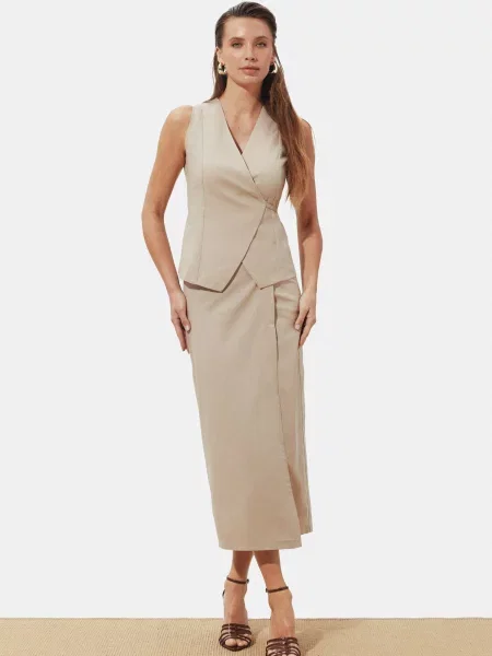 Спідниця максі Seventeen льон/віскоза бежевий