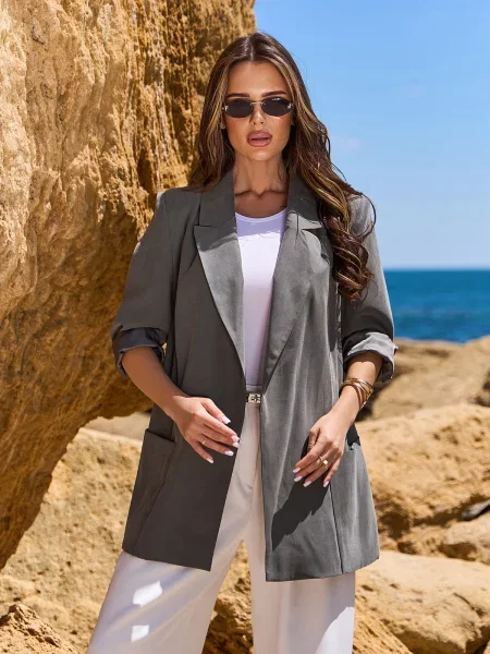 Піджак ISSA Plus оливковий комбінований верх