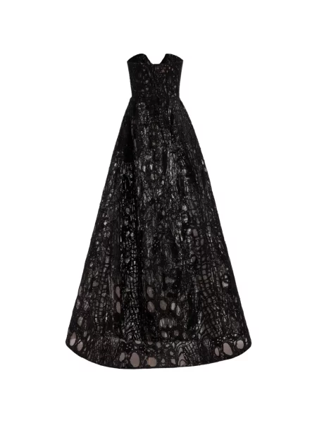 Rochie maxi Elie Saab cu broderie negru