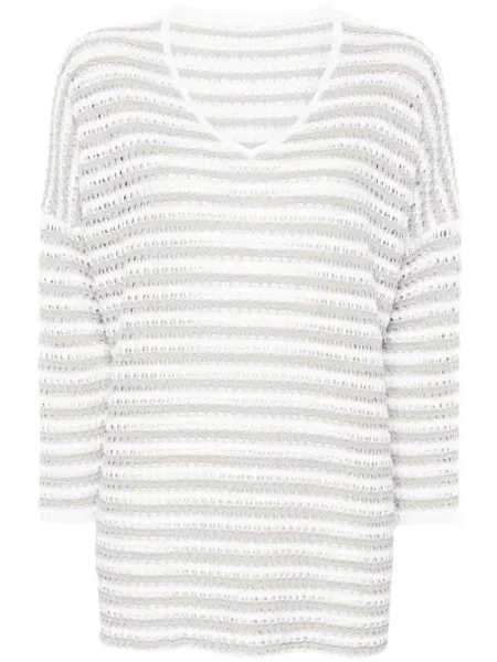 Pulover Le Tricot Perugia cu dungi alb