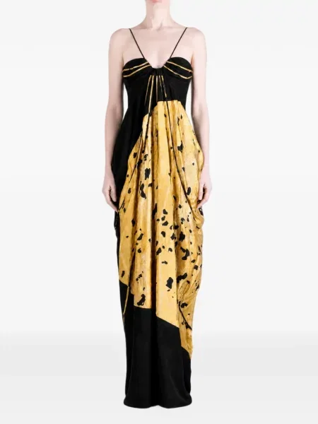 Rochie maxi Yangkehan cu model floral cu imagine drapată negru