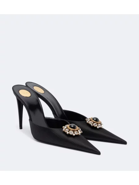 Papuci tip mules Saint Laurent din satin negru