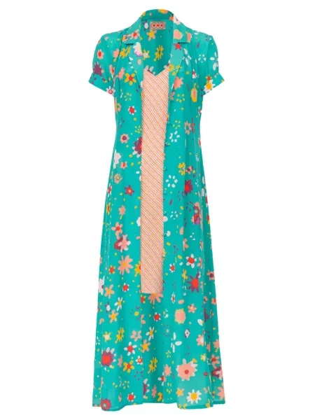 Rochie Lhd cu model floral de costum verde