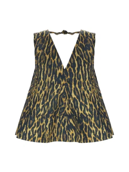 Top Ganni w panterkę w kształcie litery A ze stretchu zielony