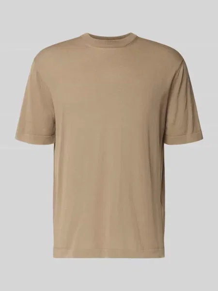 T-shirt z prążkowanym okrągłym dekoltem Cruna beżowa