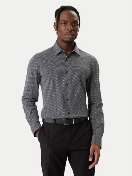 Koszula casualowa o kroju slim fit ze wzorem na całej powierzchni model ‘HANK’ Boss czarna