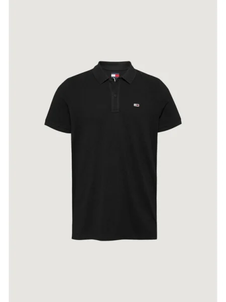 Тениска с яка Tommy Jeans с изчистен дизайн черно
