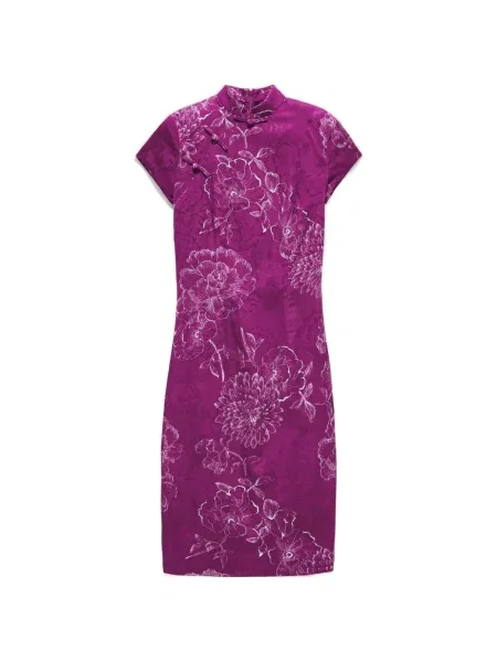 Rochie Shanghai Tang cu model floral de costum violet