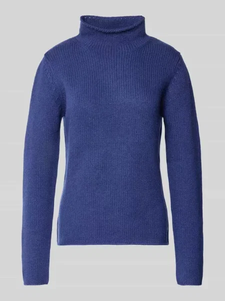 Sweter z dzianiny z wełny lana ze stójką Fynch-hatton granatowy