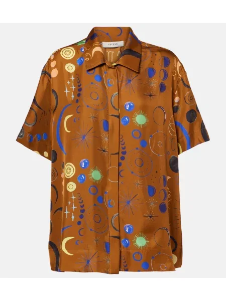 Cămașă Asceno de mătase cu imagine maro